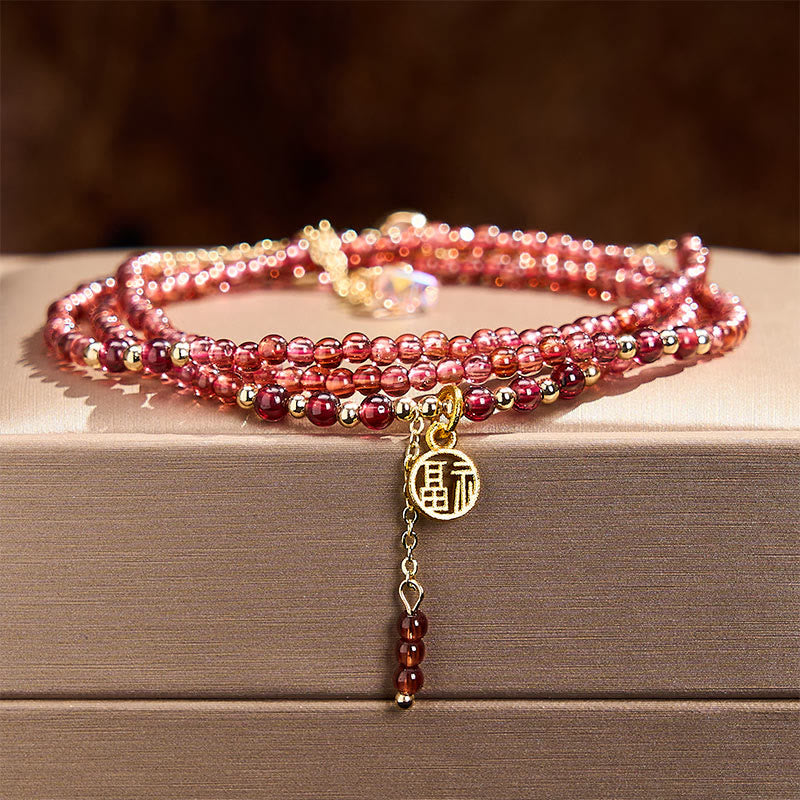 Nimara Ritual 4mm Natural Garnet Stars Triple Wrap Purification Bracelet