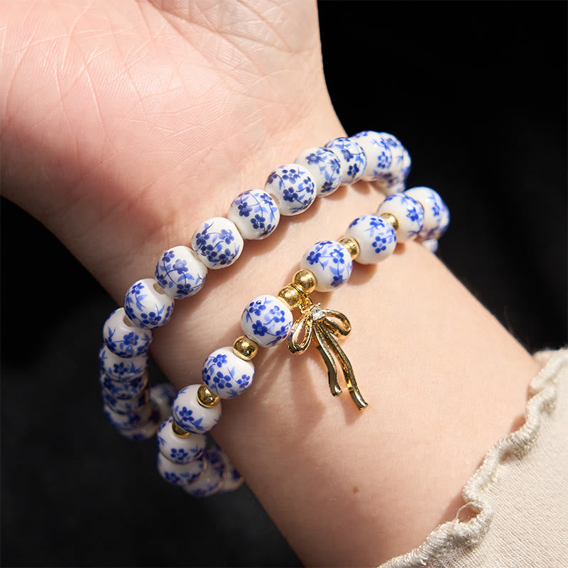 Nimara Ritual Blue And White Pink Porcelain Beaded Bowknot Beaded Inner Peace Bracelet