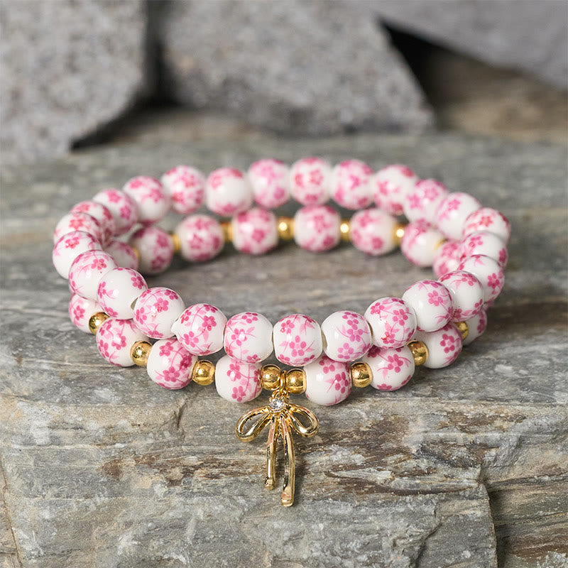 Nimara Ritual Blue And White Pink Porcelain Beaded Bowknot Beaded Inner Peace Bracelet