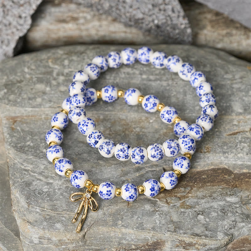 Nimara Ritual Blue And White Pink Porcelain Beaded Bowknot Beaded Inner Peace Bracelet
