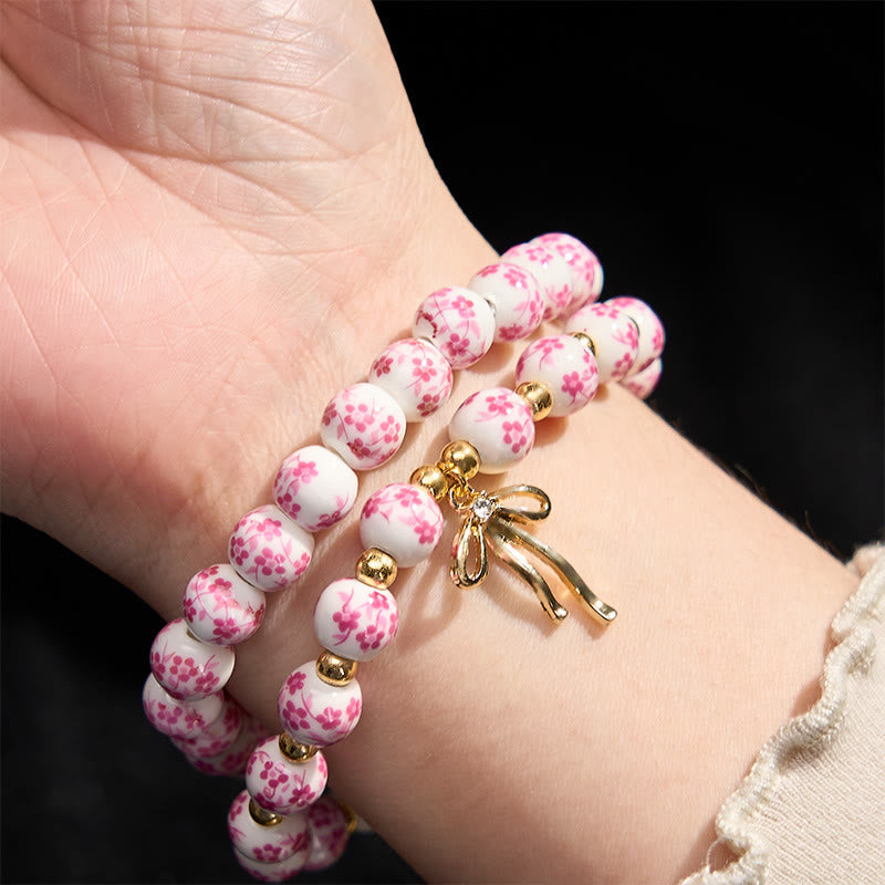 Nimara Ritual Blue And White Pink Porcelain Beaded Bowknot Beaded Inner Peace Bracelet