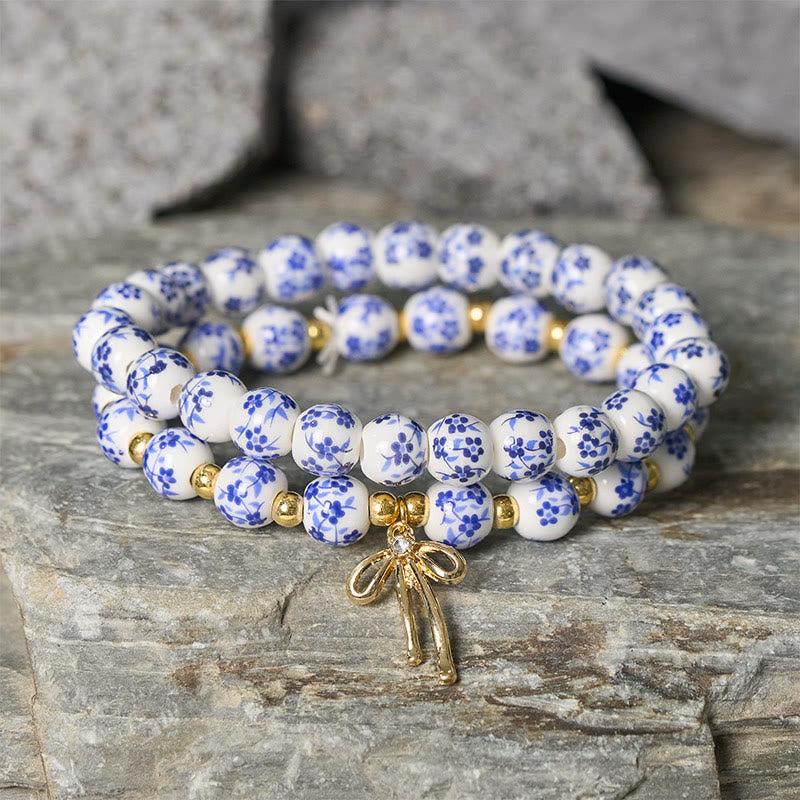 Nimara Ritual Blue And White Pink Porcelain Beaded Bowknot Beaded Inner Peace Bracelet