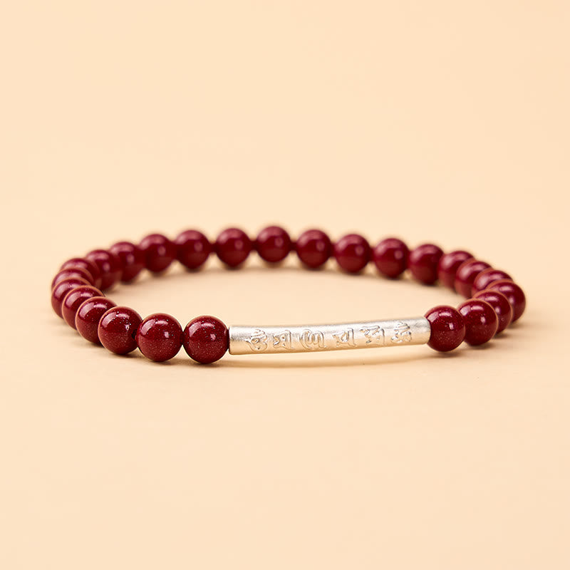 Nimara Ritual Cinnabar 999 Sterling Silver Om Mani Padme Hum Wisdom Bracelet