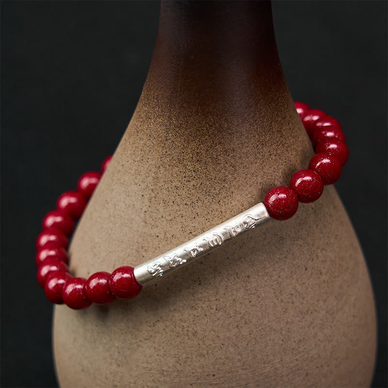 Nimara Ritual Cinnabar 999 Sterling Silver Om Mani Padme Hum Wisdom Bracelet