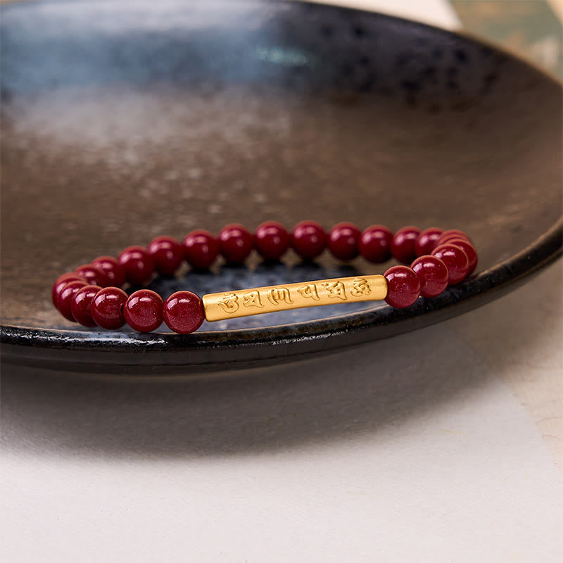 Nimara Ritual Cinnabar 999 Sterling Silver Om Mani Padme Hum Wisdom Bracelet