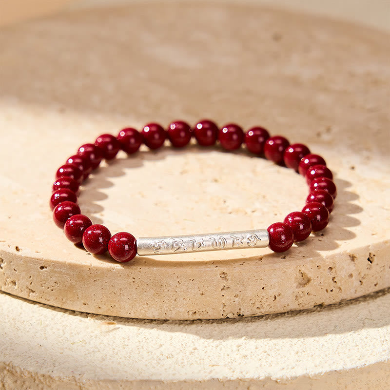 Nimara Ritual Cinnabar 999 Sterling Silver Om Mani Padme Hum Wisdom Bracelet