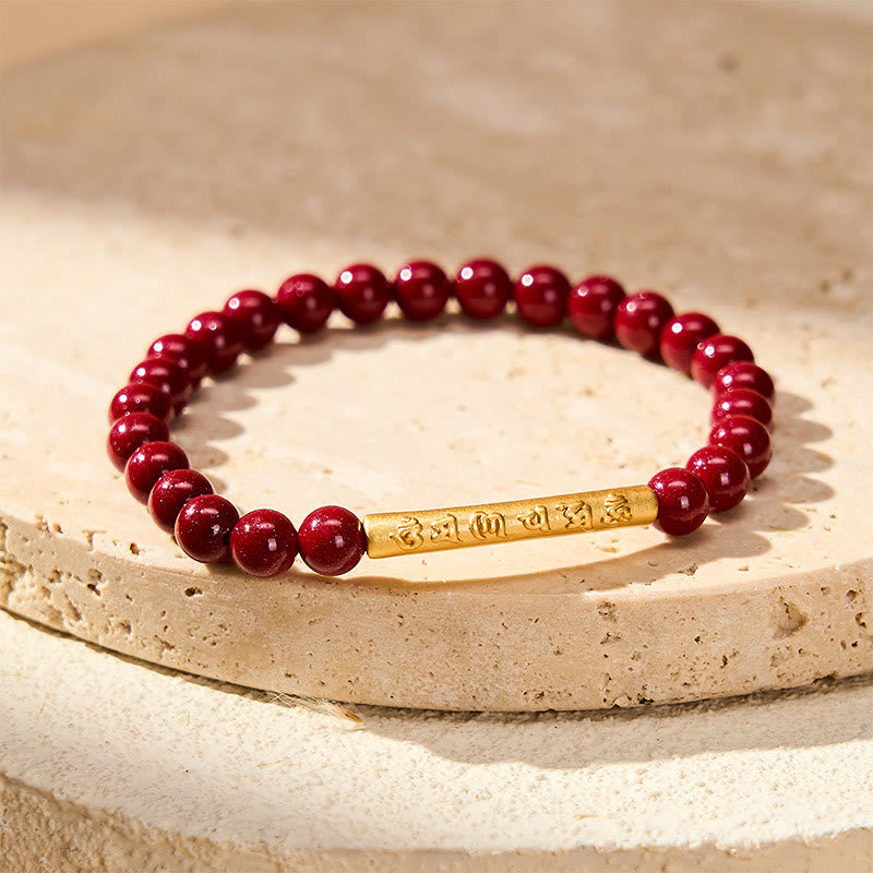 Nimara Ritual Cinnabar 999 Sterling Silver Om Mani Padme Hum Wisdom Bracelet