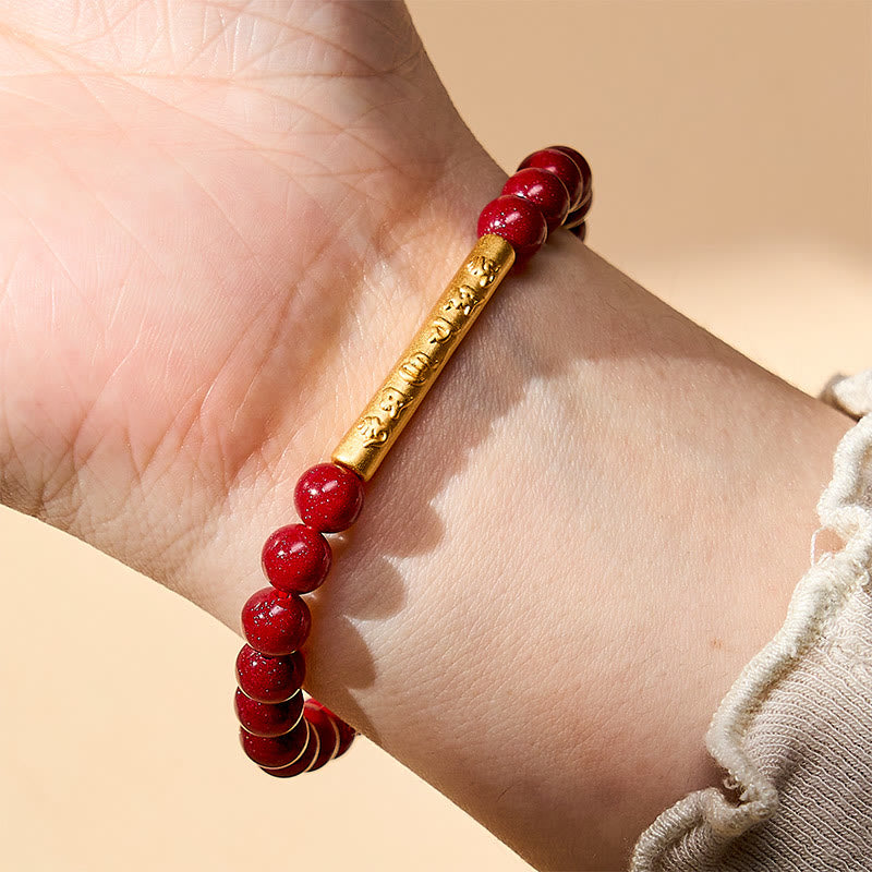 Nimara Ritual Cinnabar 999 Sterling Silver Om Mani Padme Hum Wisdom Bracelet
