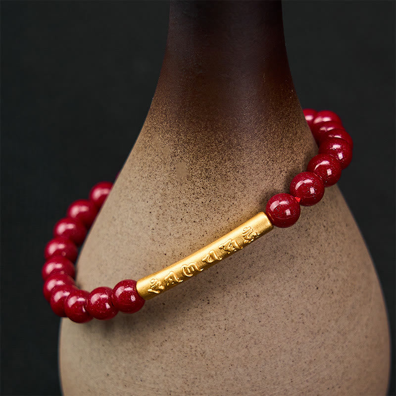 Nimara Ritual Cinnabar 999 Sterling Silver Om Mani Padme Hum Wisdom Bracelet