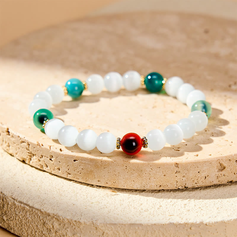 Nimara Ritual White Cat's Eye Colorful Candy Agate Abundance Bracelet