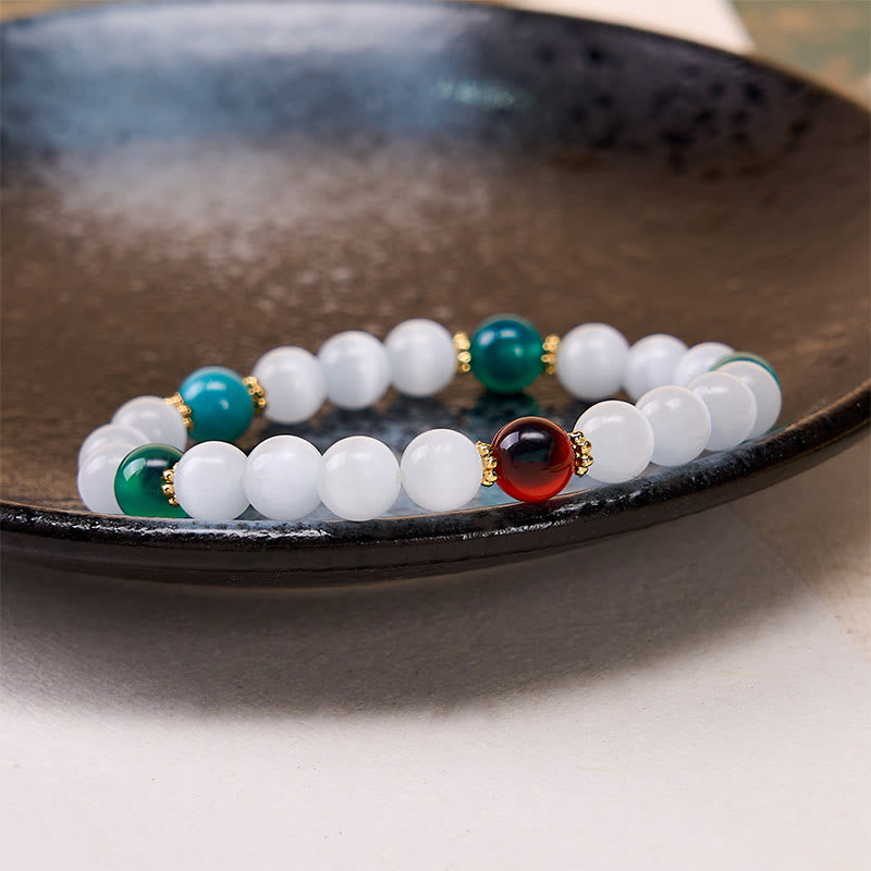 Nimara Ritual White Cat's Eye Colorful Candy Agate Abundance Bracelet