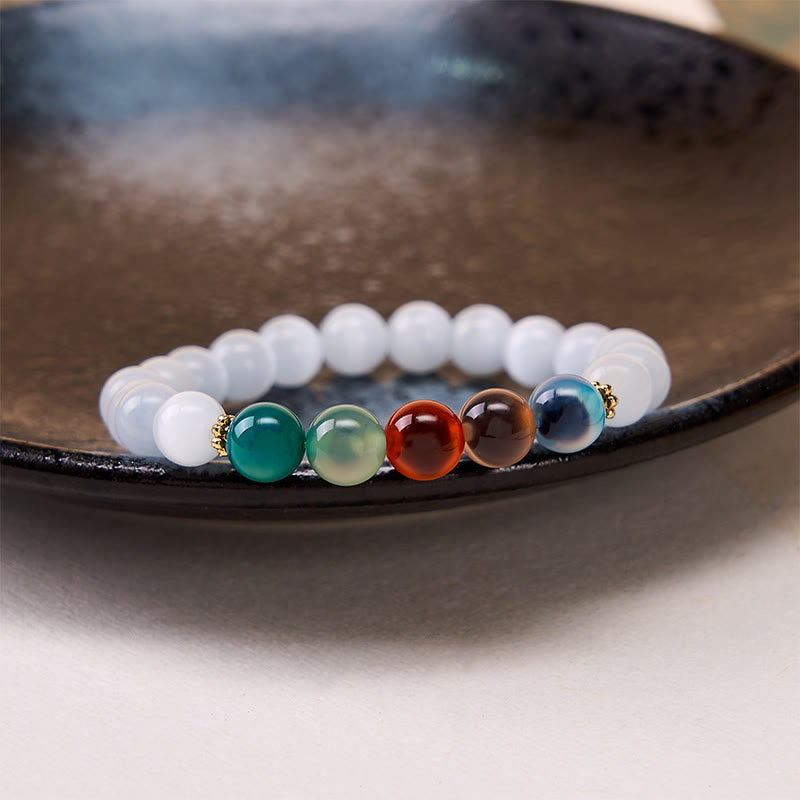 Nimara Ritual White Cat's Eye Colorful Candy Agate Abundance Bracelet