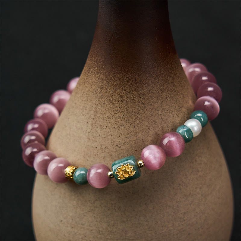 Nimara Ritual Purple Cat's Eye Lotus Symbol Enlightenment Bracelet