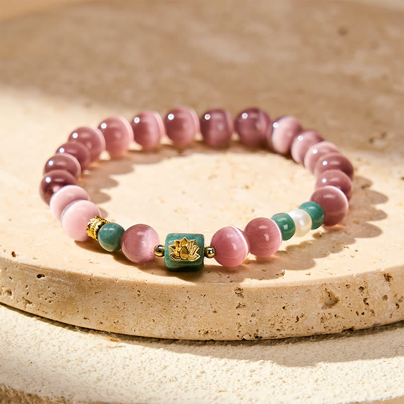 Nimara Ritual Purple Cat's Eye Lotus Symbol Enlightenment Bracelet