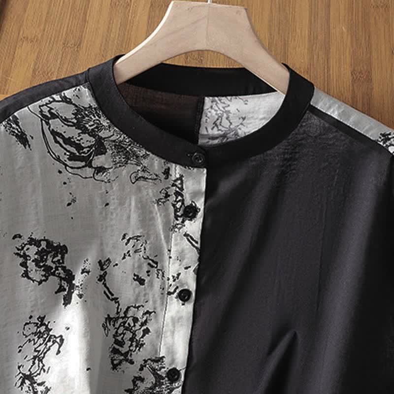 Nimara Ritual Summer Minimalist Mandarin Collar Asymmetric Floral Print Women's Sleeveless Shirts