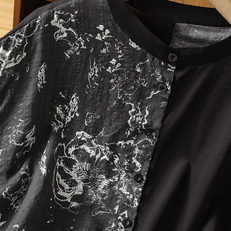Nimara Ritual Summer Minimalist Mandarin Collar Asymmetric Floral Print Women's Sleeveless Shirts