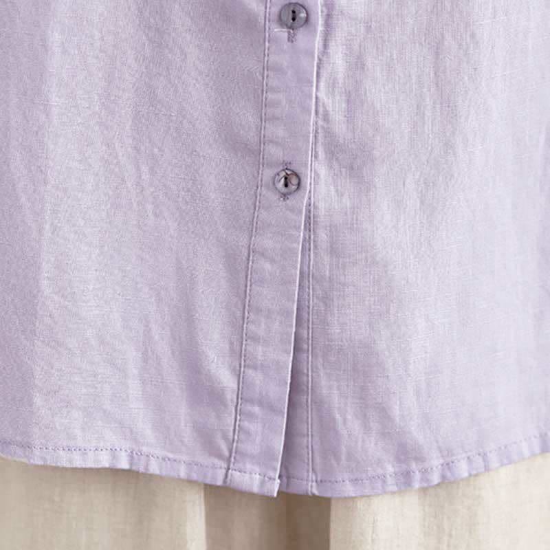 Nimara Ritual Summer Minimalist Button-Up Mandarin Collar Side Slit Solid Women's Short Sleeve Shirts