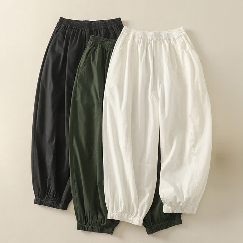 Nimara Ritual Summer Casual Elastic Waist Solid Women's Tapered Pants With Pockets