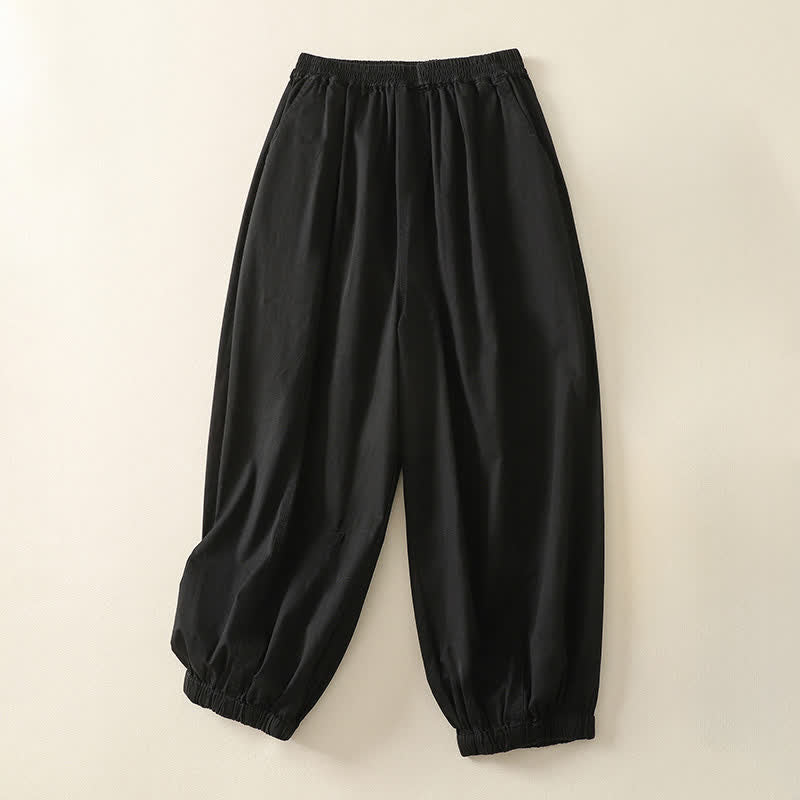 Nimara Ritual Summer Casual Elastic Waist Solid Women's Tapered Pants With Pockets