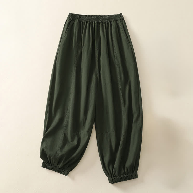 Nimara Ritual Summer Casual Elastic Waist Solid Women's Tapered Pants With Pockets