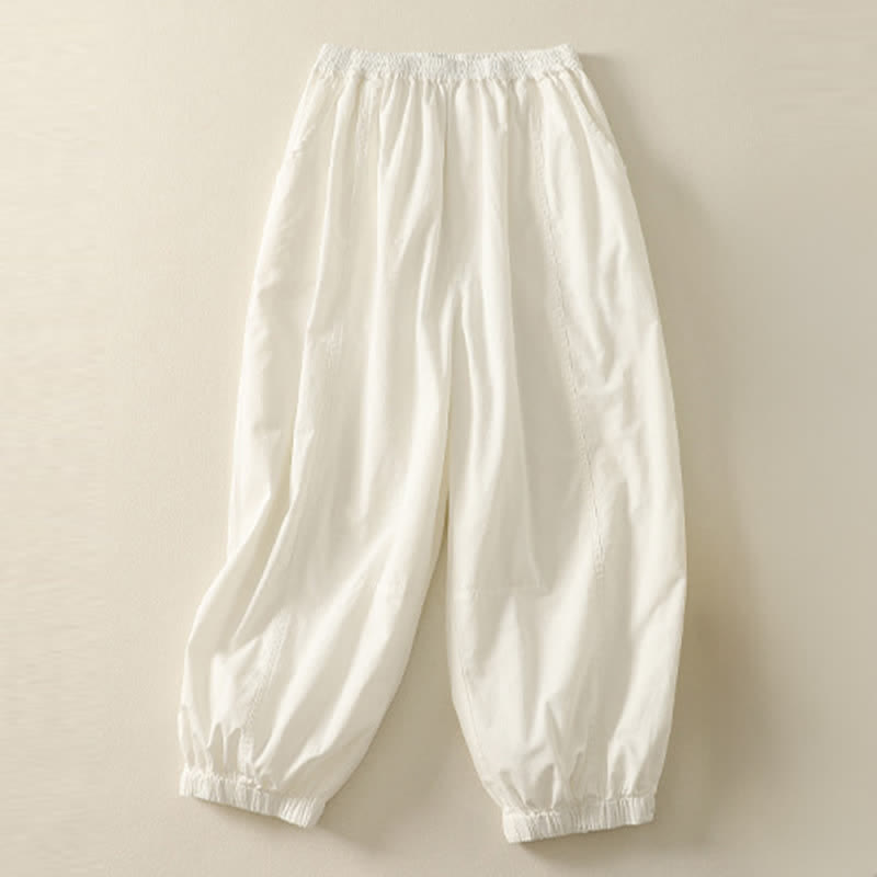 Nimara Ritual Summer Casual Elastic Waist Solid Women's Tapered Pants With Pockets