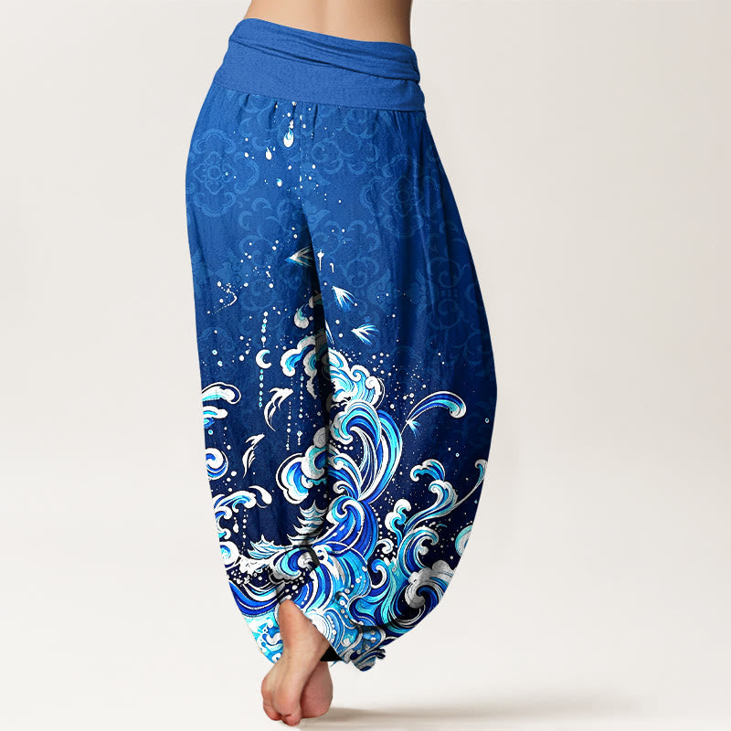 Nimara Ritual Pure Cotton Ocean Wave Gradient Pattern Women's Elastic Waist Harem Pants