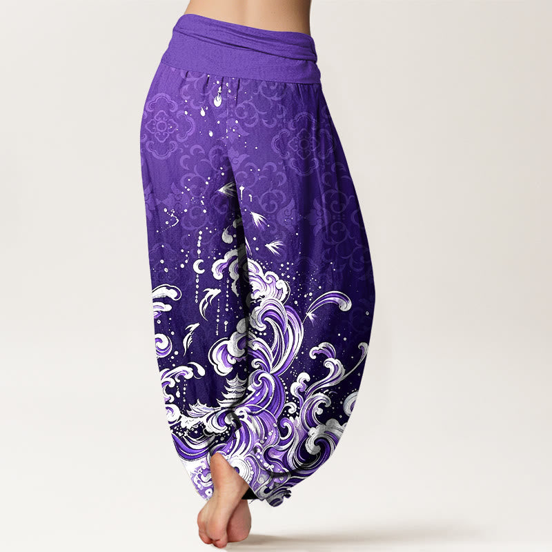Nimara Ritual Pure Cotton Ocean Wave Gradient Pattern Women's Elastic Waist Harem Pants