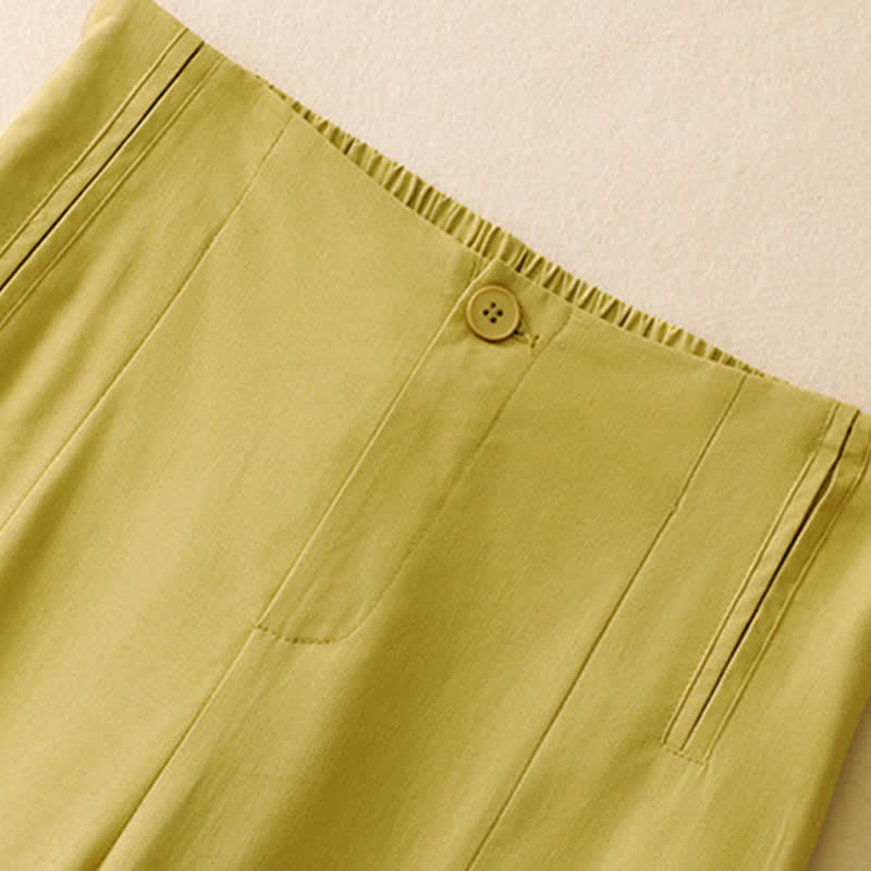 Nimara Ritual Summer Minimalist Button-Up High Waist Solid Linen Women's Harem Pants With Pockets