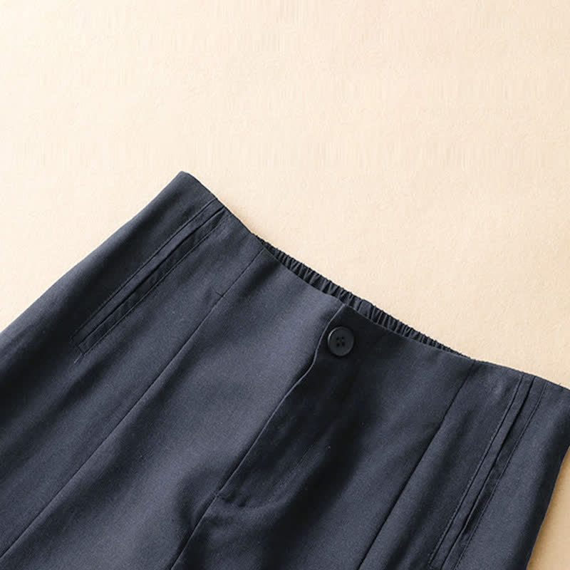 Nimara Ritual Summer Minimalist Button-Up High Waist Solid Linen Women's Harem Pants With Pockets
