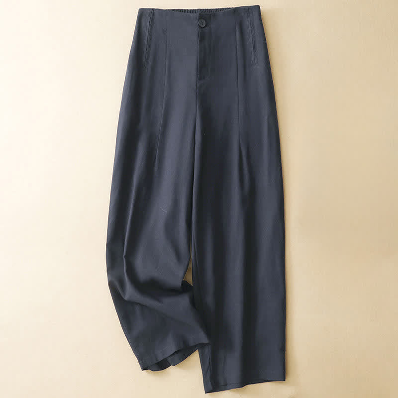 Nimara Ritual Summer Minimalist Button-Up High Waist Solid Linen Women's Harem Pants With Pockets