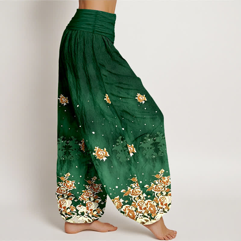 Nimara Ritual Pure Cotton Vintage Rose Floral Pattern Women's Elastic Waist Harem Pants