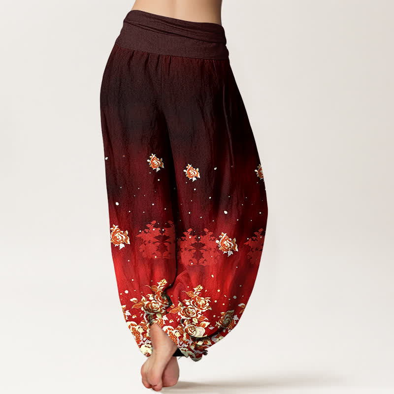 Nimara Ritual Pure Cotton Vintage Rose Floral Pattern Women's Elastic Waist Harem Pants