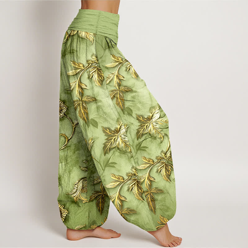 Nimara Ritual Cotton Botanical Leaf Pattern Women's Elastic Waist Harem Pants