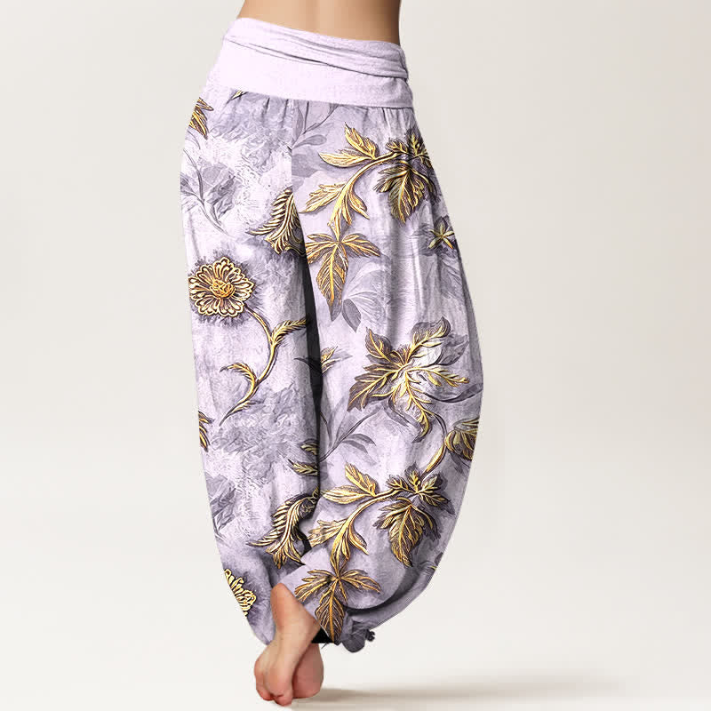 Nimara Ritual Cotton Botanical Leaf Pattern Women's Elastic Waist Harem Pants
