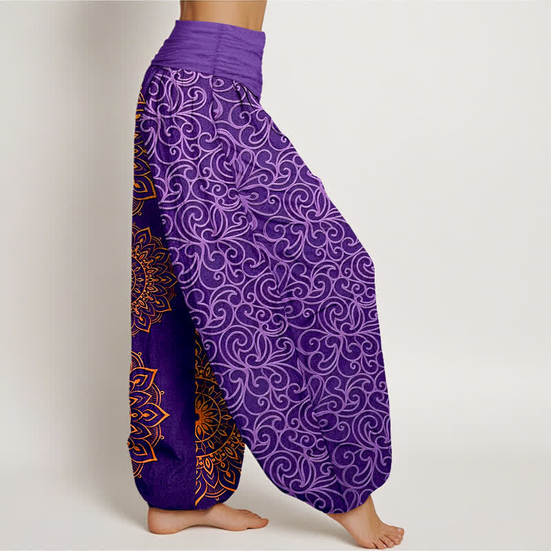 Nimara Ritual Pure Cotton Golden Mandala Floral Pattern Women's Elastic Waist Harem Pants