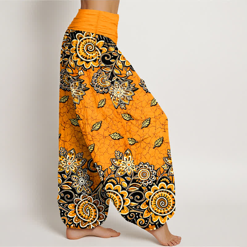 Nimara Ritual Pure Cotton Bold Orange Paisley Mandala Pattern Women's Elastic Waist Harem Pants
