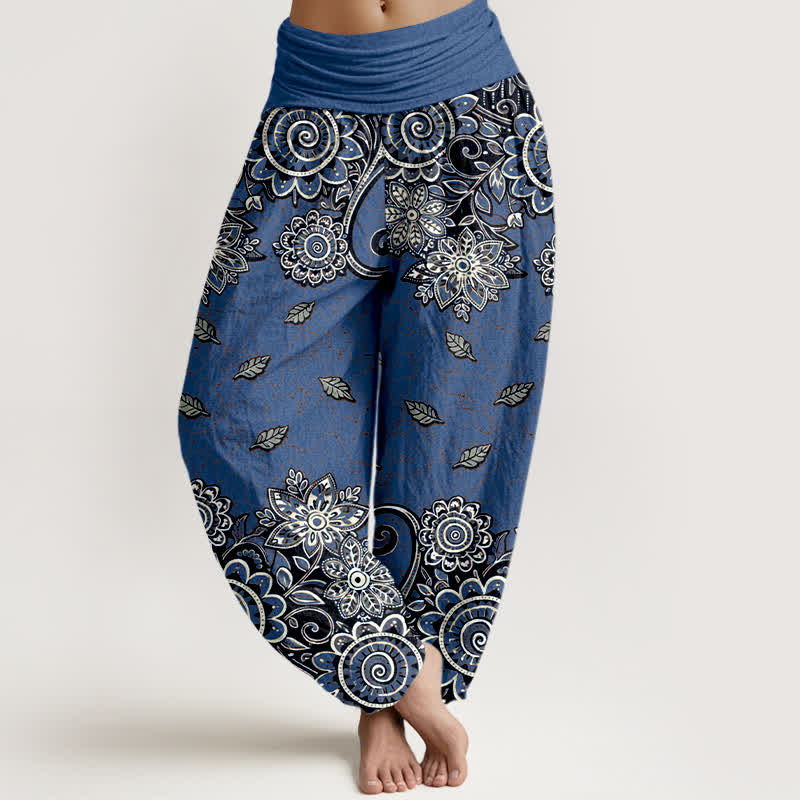 Nimara Ritual Pure Cotton Bold Orange Paisley Mandala Pattern Women's Elastic Waist Harem Pants