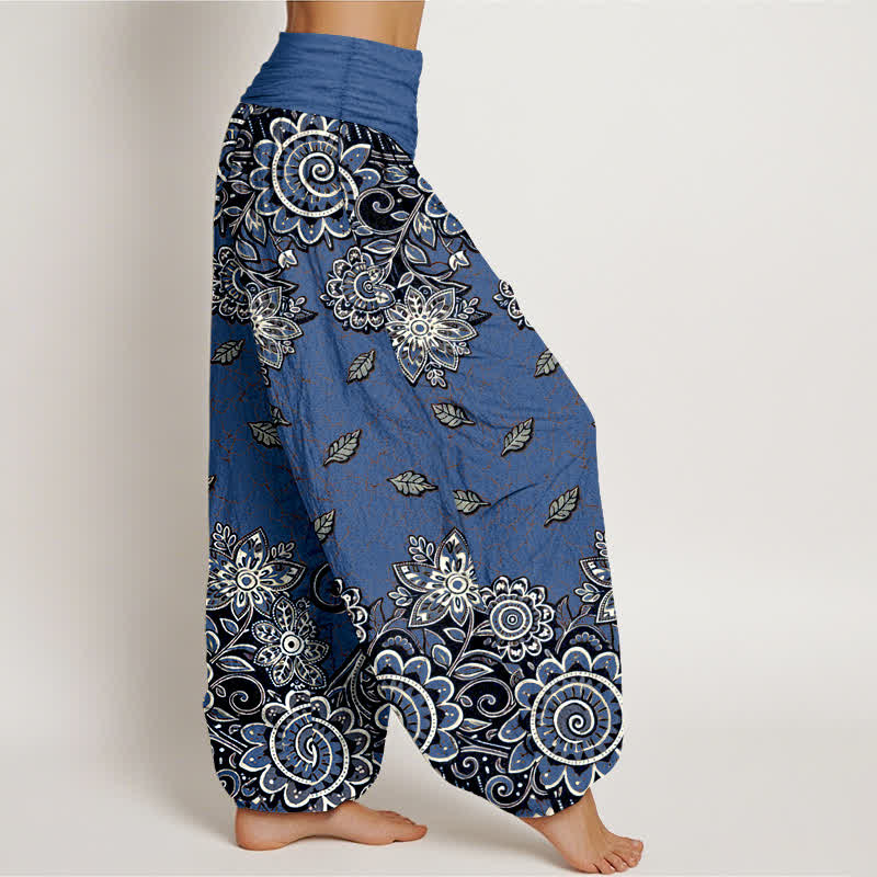 Nimara Ritual Pure Cotton Bold Orange Paisley Mandala Pattern Women's Elastic Waist Harem Pants