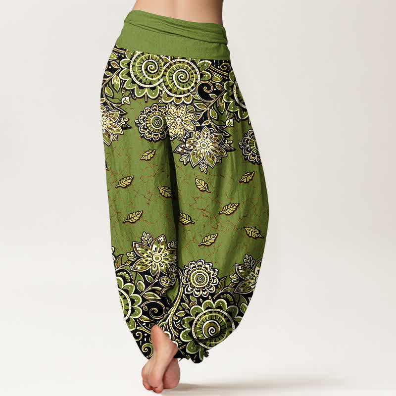Nimara Ritual Pure Cotton Bold Orange Paisley Mandala Pattern Women's Elastic Waist Harem Pants