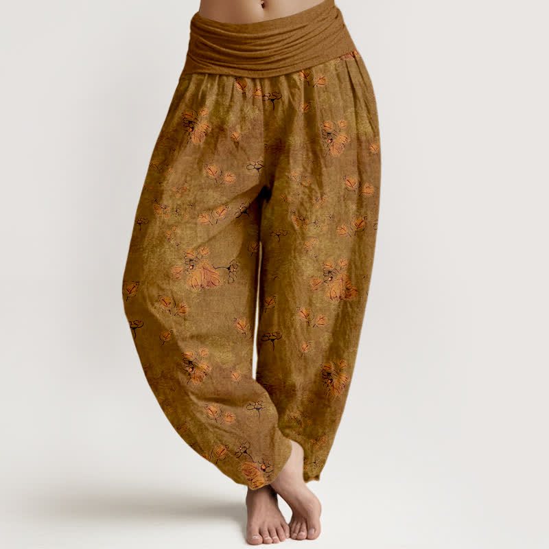 Nimara Ritual Pure Cotton Scattered Marigold Floral Pattern Women's Elastic Waist Harem Pants