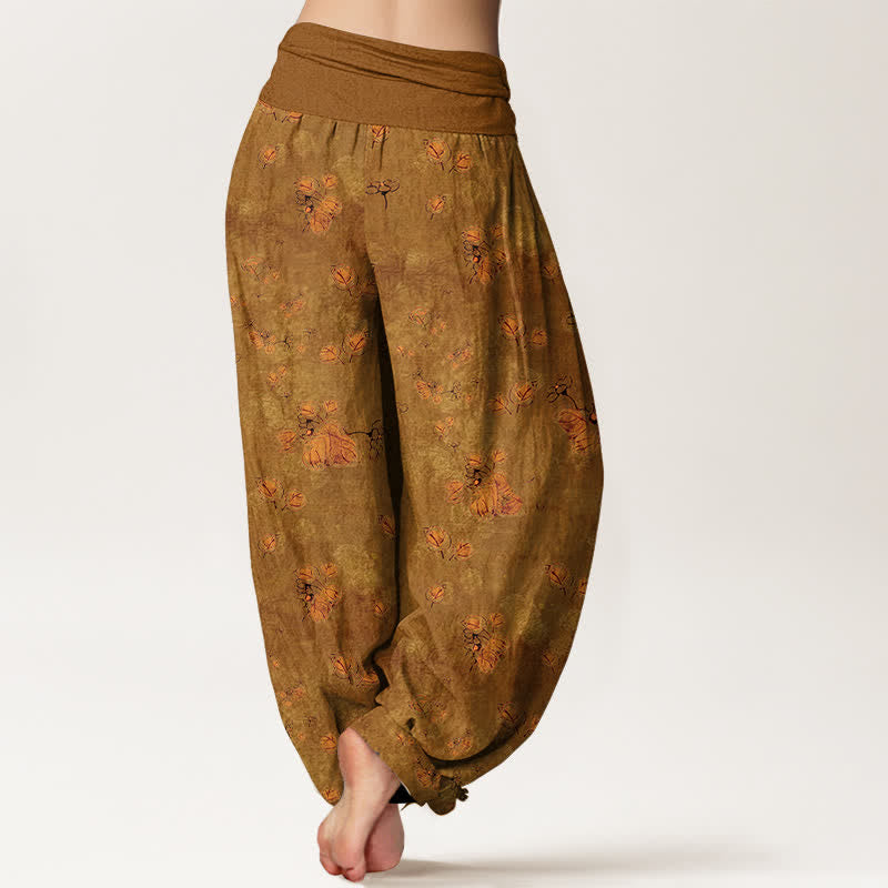 Nimara Ritual Pure Cotton Scattered Marigold Floral Pattern Women's Elastic Waist Harem Pants