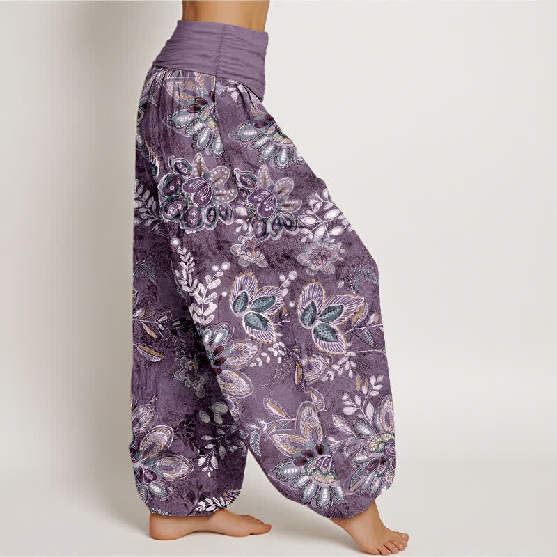 Nimara Ritual Pure Cotton Bohemian Floral Leaf Pattern Women's Elastic Waist Harem Pants