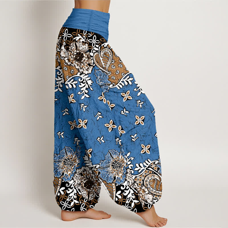 Nimara Ritual Pure Cotton Bohemian Paisley Floral Pattern Women's Elastic Waist Harem Pants