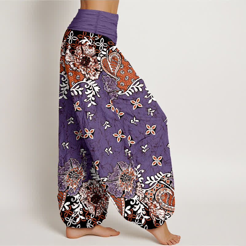 Nimara Ritual Pure Cotton Bohemian Paisley Floral Pattern Women's Elastic Waist Harem Pants