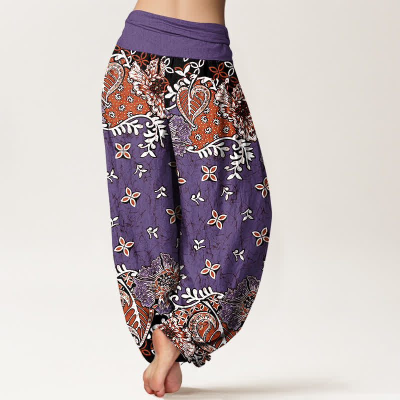 Nimara Ritual Pure Cotton Bohemian Paisley Floral Pattern Women's Elastic Waist Harem Pants