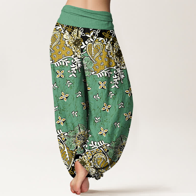 Nimara Ritual Pure Cotton Bohemian Paisley Floral Pattern Women's Elastic Waist Harem Pants