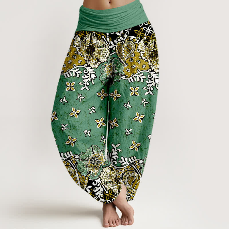 Nimara Ritual Pure Cotton Bohemian Paisley Floral Pattern Women's Elastic Waist Harem Pants