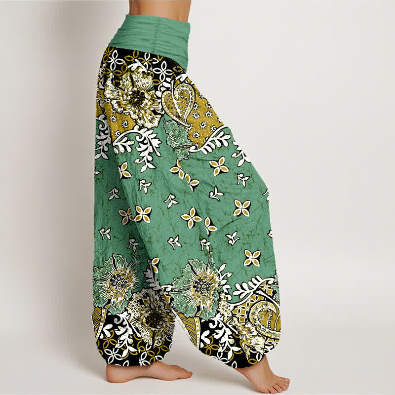 Nimara Ritual Pure Cotton Bohemian Paisley Floral Pattern Women's Elastic Waist Harem Pants