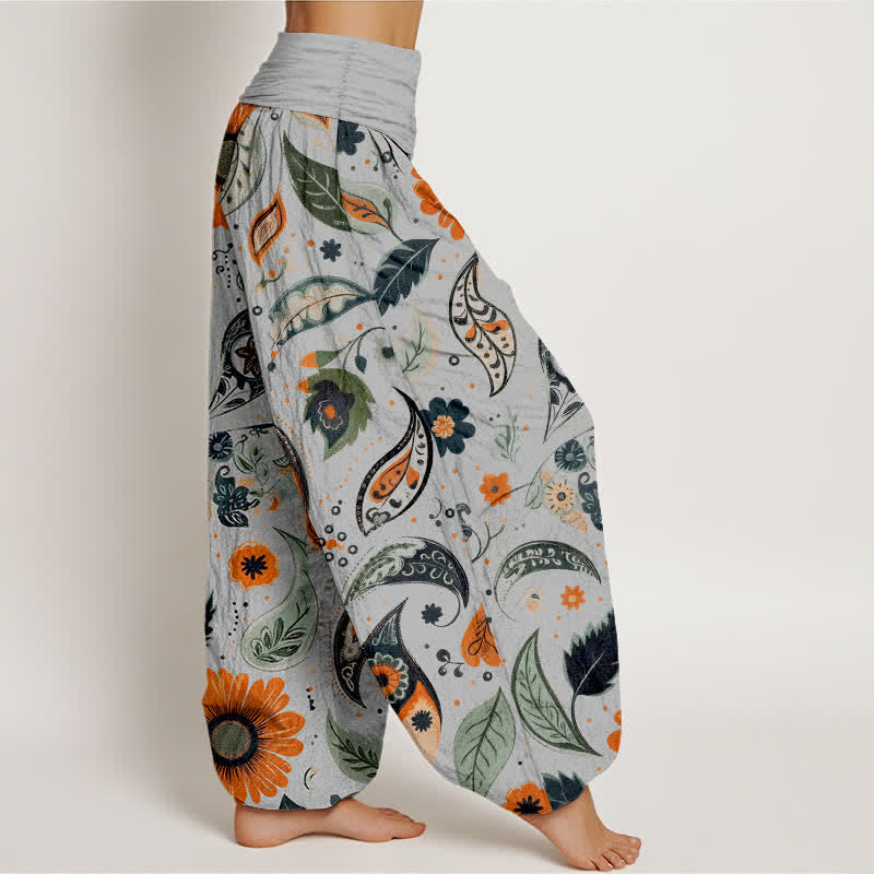 Nimara Ritual Pure Cotton Bohemian Paisley Sunflower Pattern Women's Elastic Waist Harem Pants
