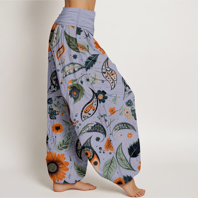 Nimara Ritual Pure Cotton Bohemian Paisley Sunflower Pattern Women's Elastic Waist Harem Pants